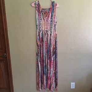 Fresh of LA Bold Abstract Animal Patterned Full Length Maxi V-Neck Halter Dress